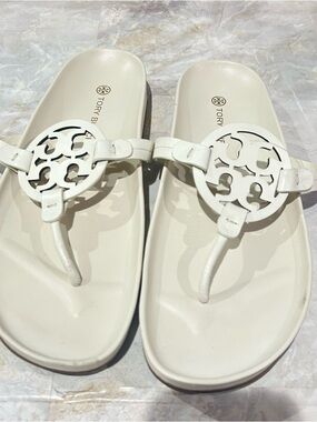 Tory Burch White Logo Thong Sandals